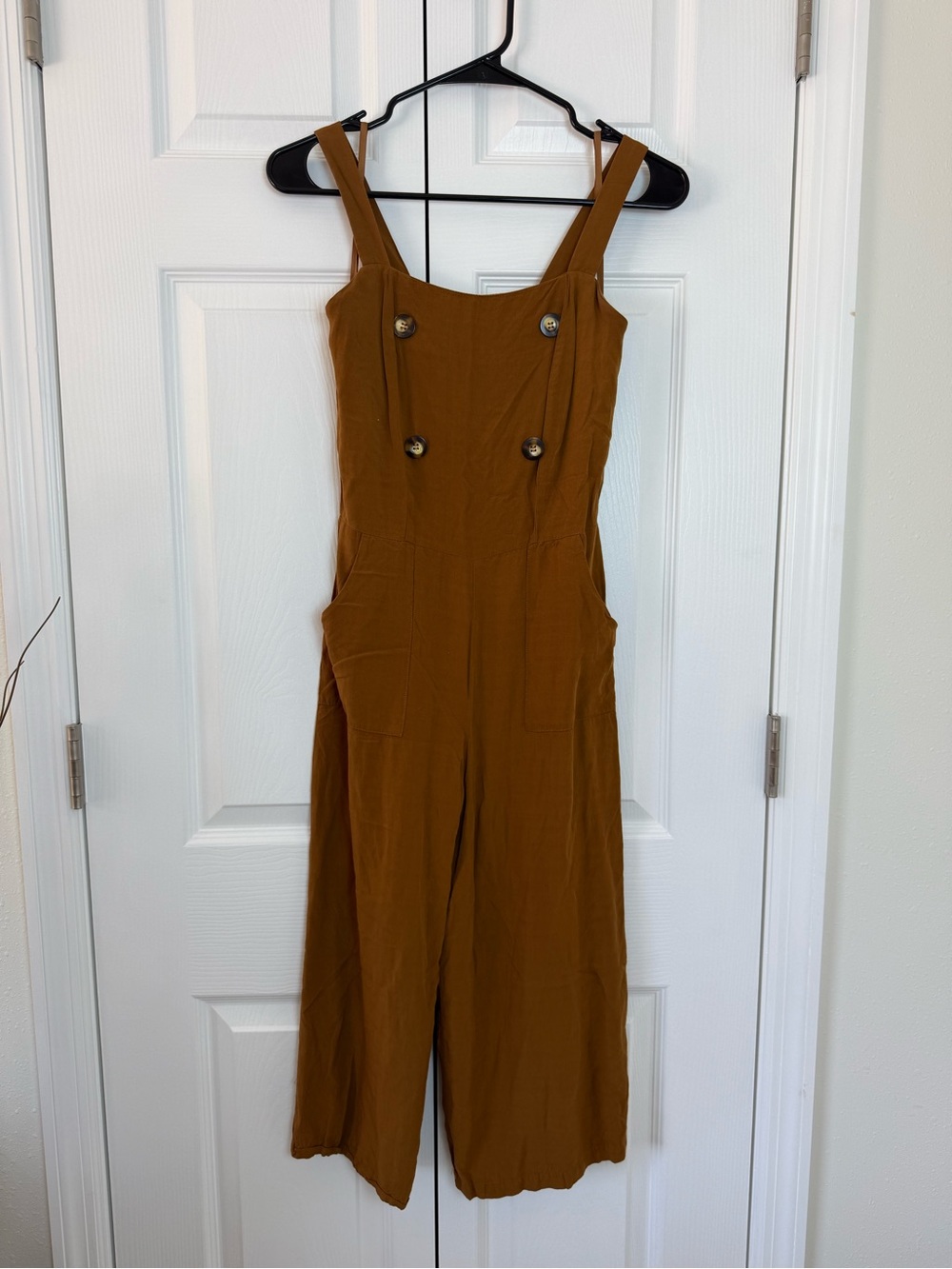Monteau Rust Brown Button-Front Wide-Leg Jumpsuit
